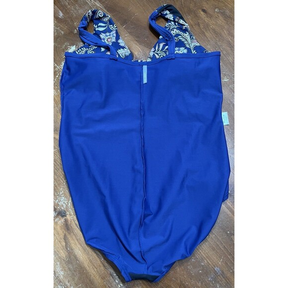 Lands End Paisley Tugless Low Leg Molded Soft Cup One Piece Swimsuit 16 Beach - Picture 7 of 14